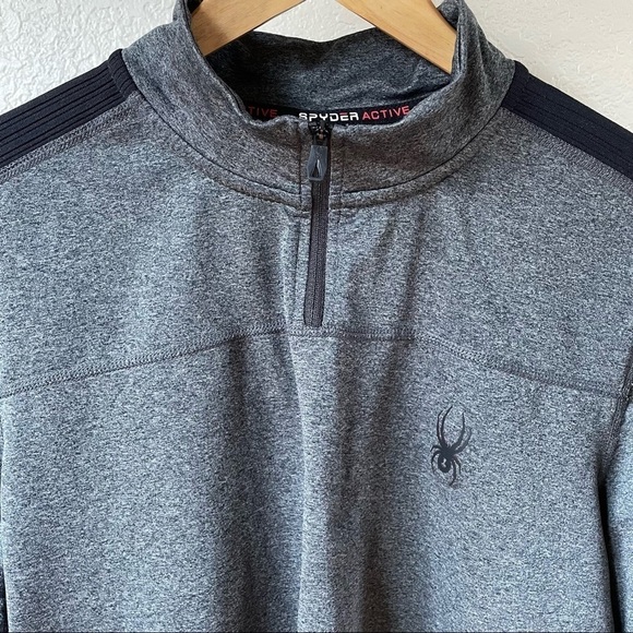 Spyder Active Men's 1/4 Zip Fleece Pullover Base Layer Medium Heather Grey - Picture 3 of 10